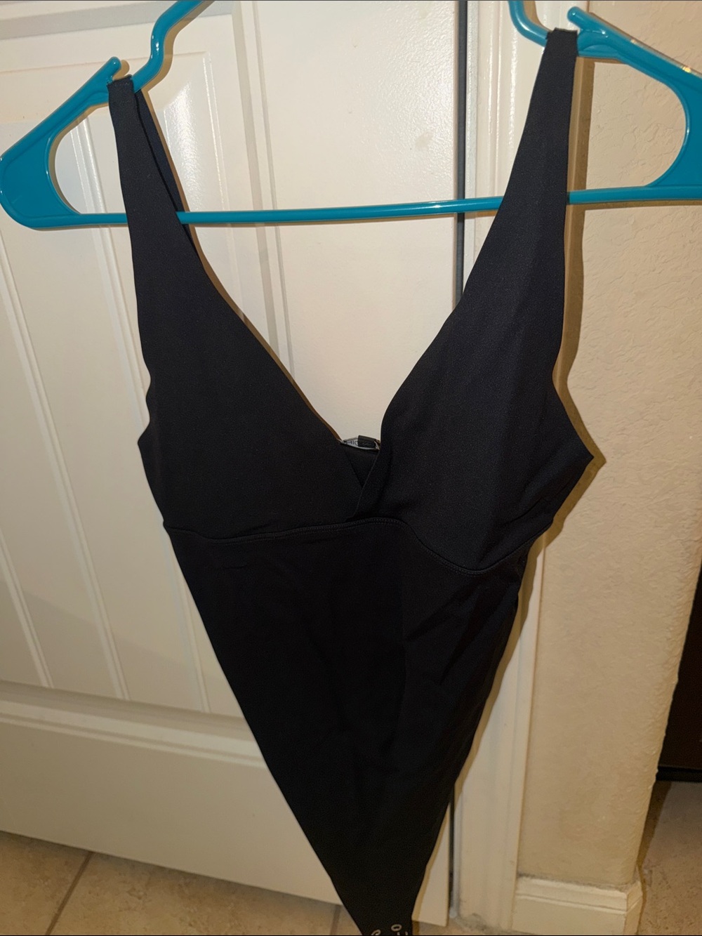 Fashion Nova Black V-Neck One-Piece Swimsuit